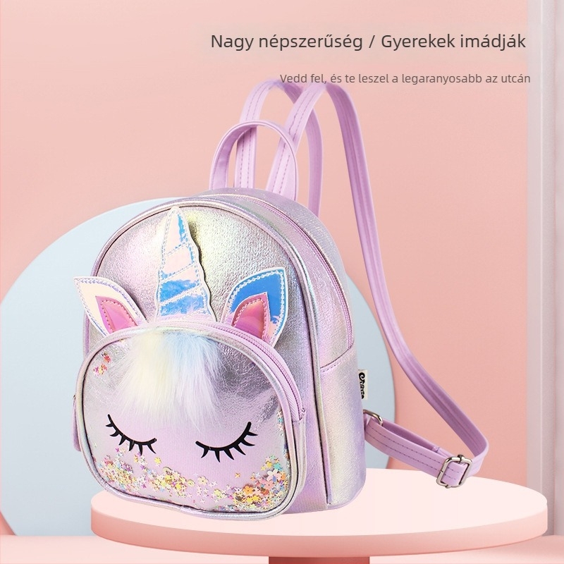 Óvodás lányoknak szóló plüss unikornis hátizsák, rajzfilm dizájn, PU anyag, nylon bélés, Big Tail Cat