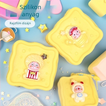 Szilikon négyszögletes aprópénztárca kulcstartóval, anime dizájn, gyerekes stílus, vízálló