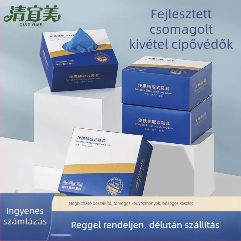 Dobozos egyszer használatos cipővédők, nem szőtt anyagból, vízálló, csúszásmentes, kopásálló, vastagság 21 g