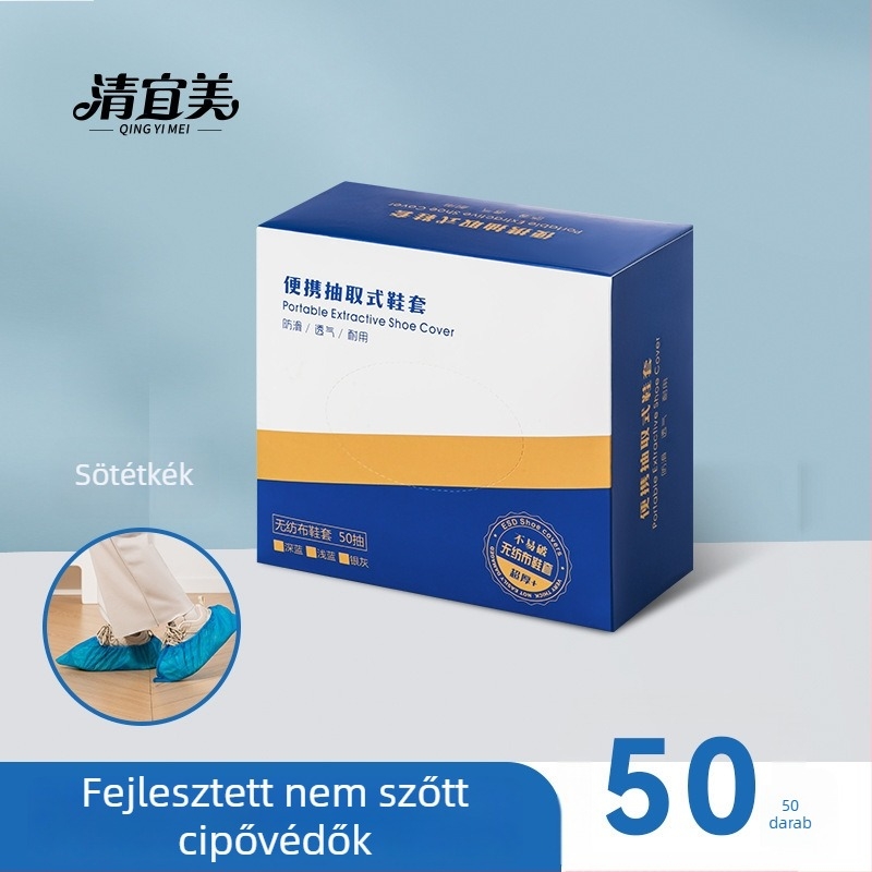 Dobozos egyszer használatos cipővédők, nem szőtt anyagból, vízálló, csúszásmentes, kopásálló, vastagság 21 g