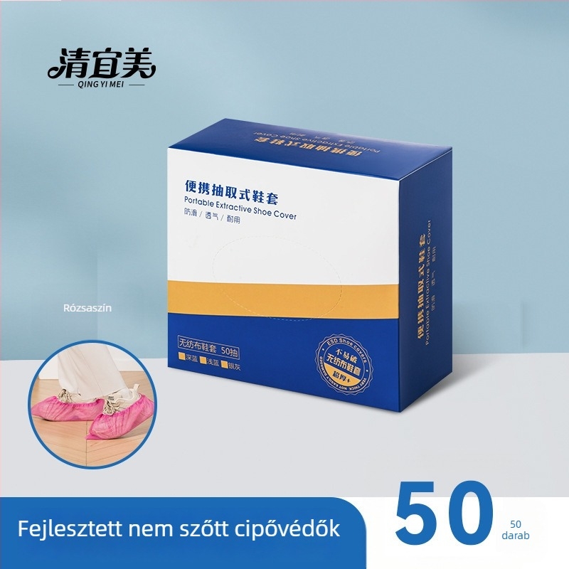 Dobozos egyszer használatos cipővédők, nem szőtt anyagból, vízálló, csúszásmentes, kopásálló, vastagság 21 g