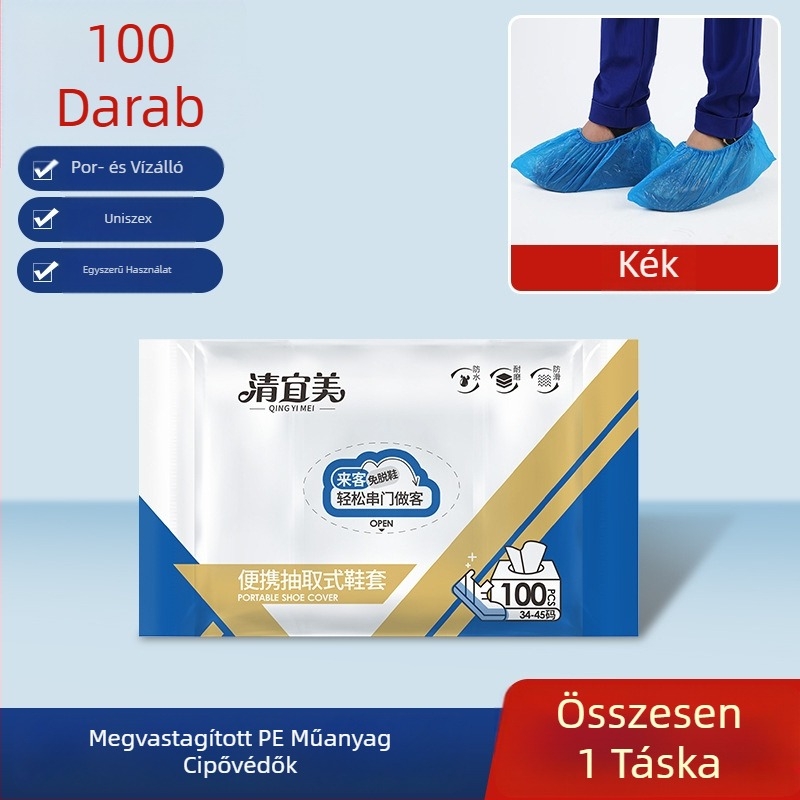 Dobozos egyszer használatos cipővédők, nem szőtt anyagból, vízálló, csúszásmentes, kopásálló, vastagság 21 g