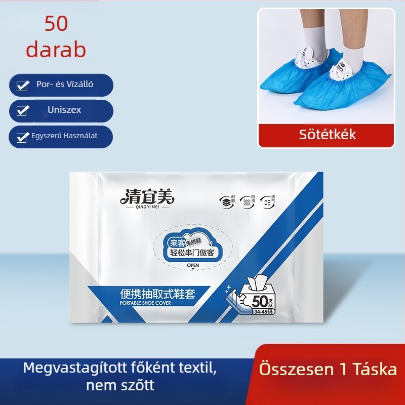 Dobozos egyszer használatos cipővédők, nem szőtt anyagból, vízálló, csúszásmentes, kopásálló, vastagság 21 g