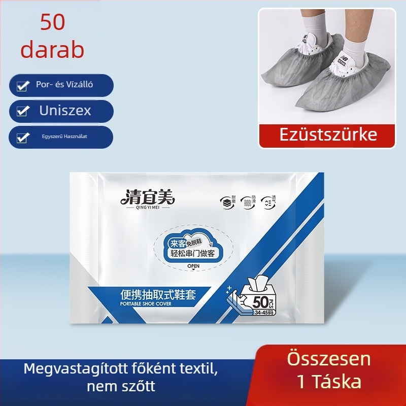 Dobozos egyszer használatos cipővédők, nem szőtt anyagból, vízálló, csúszásmentes, kopásálló, vastagság 21 g