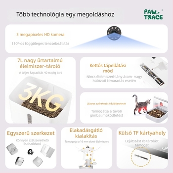 7L kapacitású intelligens automata etető háziállatok számára infravörös videóval és távoli interakcióval
