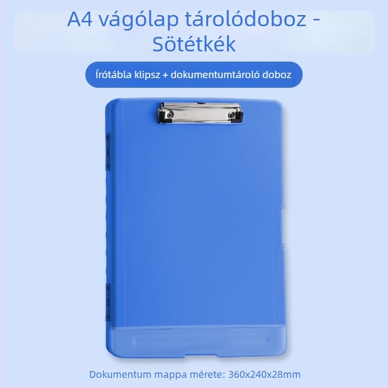 A4-es fájlbox klippel, tollhely és írótáblával – műanyag asztali irattároló
