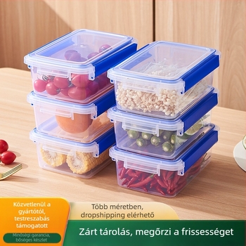 Zárható téglalap alakú műanyag élelmiszer-tároló doboz fedővel, melegen tart, mikrohullámú sütő nem használható