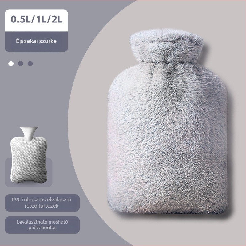 Plüss borítású PVC-ből készült vízzel töltött melegítő, 300 g, egész test melegítésére, kéz- és lábmelegítésre, ágyban melegen tartás