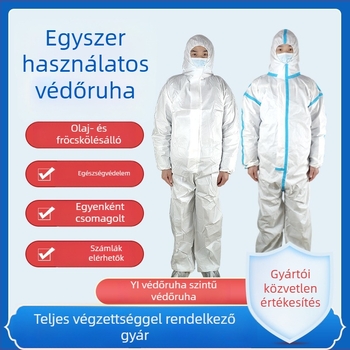 Egyszer használatos PP+PE védőoverál, vízálló és porálló, egyrészes kivitel, laboratóriumok, tiszta helyiségek, gazdaságok és ellenőrzések számára