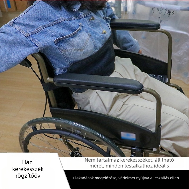 Kaixiu kerekesszékhez való biztonsági öv – poliészter öv és poliészter biztonsági kötél, 55 cm hosszú