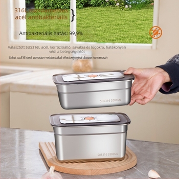 304 rozsdamentes acélból készült ételtároló doboz, téglalap alakú, zárható, mikróhullámú sütő kompatibilis