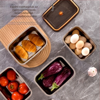 304 rozsdamentes acélból készült ételtároló doboz, téglalap alakú, zárható, mikróhullámú sütő kompatibilis