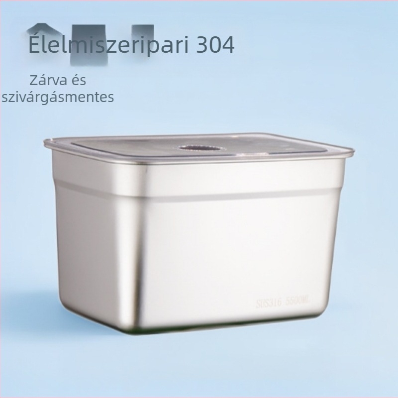 304 rozsdamentes acélból készült ételtároló doboz, téglalap alakú, zárható, mikróhullámú sütő kompatibilis