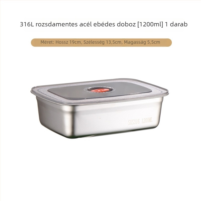 304 rozsdamentes acélból készült ételtároló doboz, téglalap alakú, zárható, mikróhullámú sütő kompatibilis