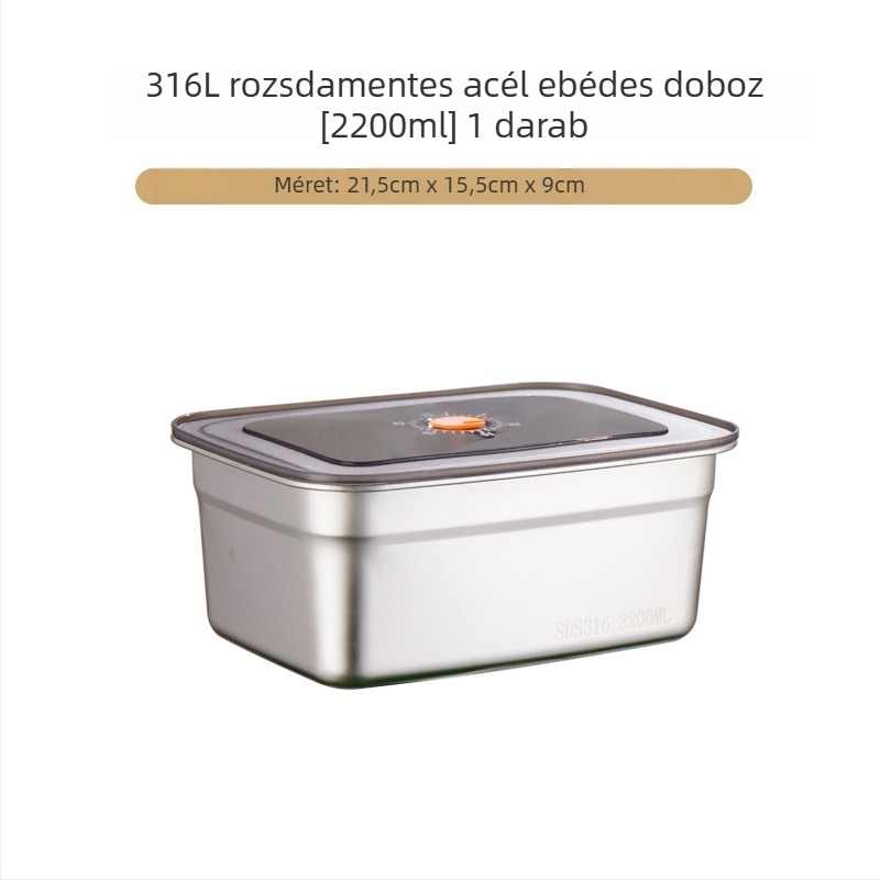 304 rozsdamentes acélból készült ételtároló doboz, téglalap alakú, zárható, mikróhullámú sütő kompatibilis