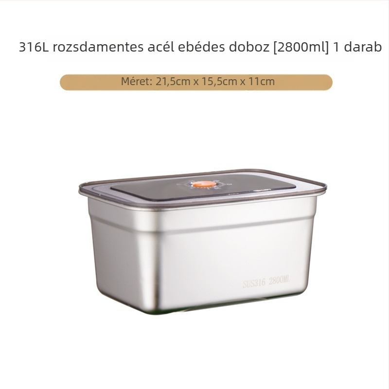 304 rozsdamentes acélból készült ételtároló doboz, téglalap alakú, zárható, mikróhullámú sütő kompatibilis