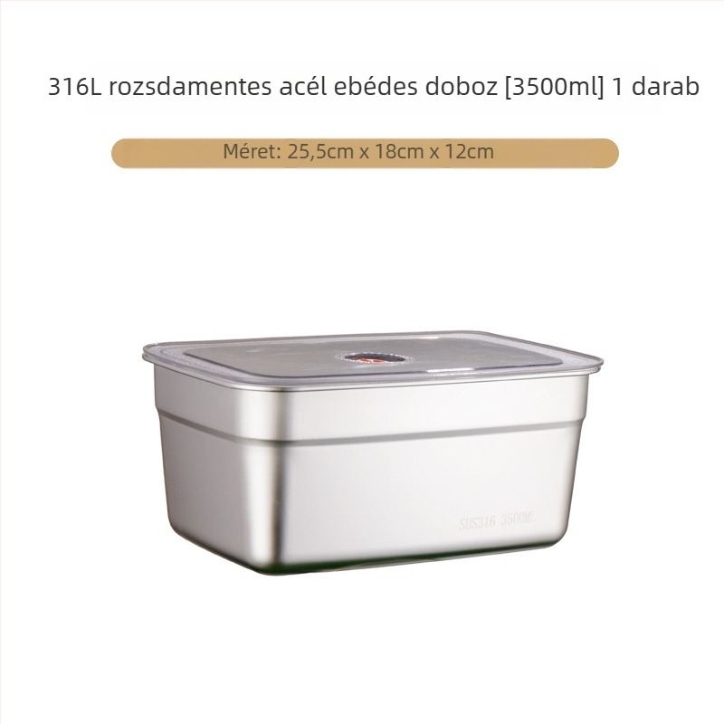 304 rozsdamentes acélból készült ételtároló doboz, téglalap alakú, zárható, mikróhullámú sütő kompatibilis