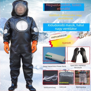 Darázs- és méhvédő ruházat – teljes készlet, pamut anyag, szétválasztható típus, súly 1,0 kg, megerősített változat övvel és 3 ventilátorral