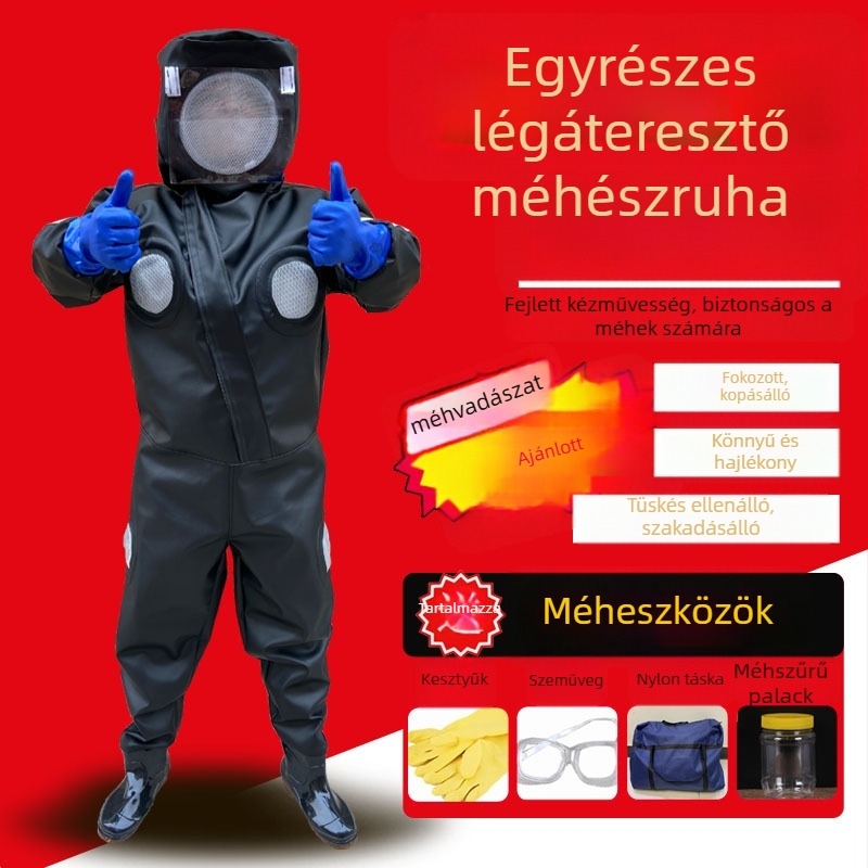 Darázs- és méhvédő ruházat – teljes készlet, pamut anyag, szétválasztható típus, súly 1,0 kg, megerősített változat övvel és 3 ventilátorral