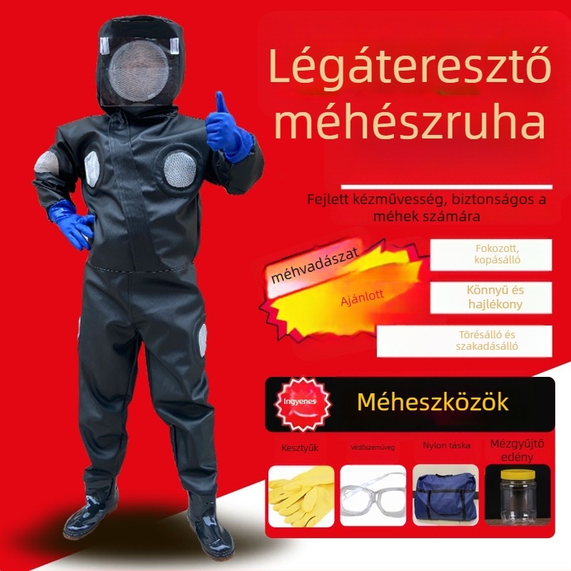 Darázs- és méhvédő ruházat – teljes készlet, pamut anyag, szétválasztható típus, súly 1,0 kg, megerősített változat övvel és 3 ventilátorral