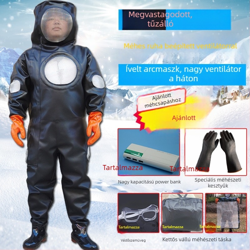 Darázs- és méhvédő ruházat – teljes készlet, pamut anyag, szétválasztható típus, súly 1,0 kg, megerősített változat övvel és 3 ventilátorral