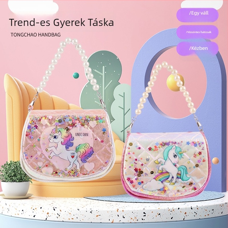 Gyerekeknek készült keresztpántos táska unikornis formában, anyag: szuperfinom rost, vízálló, kapacitás 20, bélés nylon