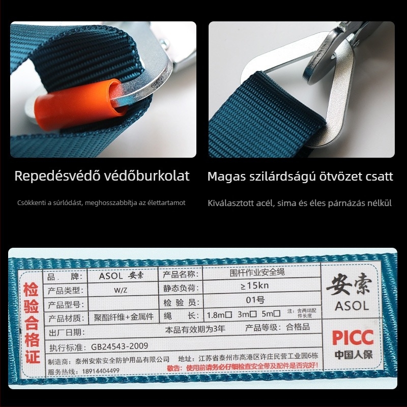 Ansuo biztonsági öv elektromos oszlopnál végzett munkákhoz, állítható 130–180 cm kötél, poliészter