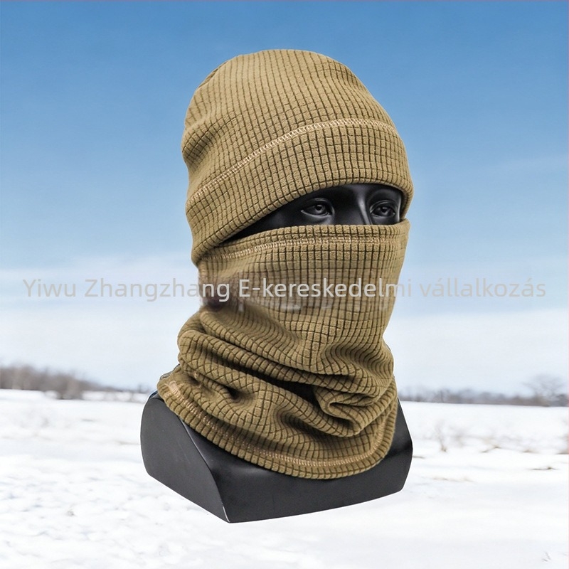 Kavntuve fleece béléses sapka kültéri tevékenységekhez – uniszex sisak-stílusú téli sapka síeléshez és hegymászáshoz, rácsos mintázat