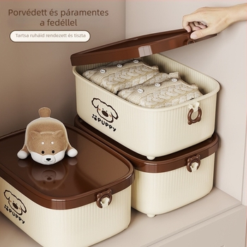 Asztali tároló doboz fedővel, PP műanyag, rajzfilmszerű dizájn