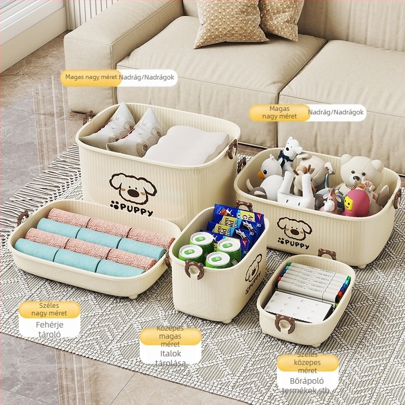 Asztali tároló doboz fedővel, PP műanyag, rajzfilmszerű dizájn