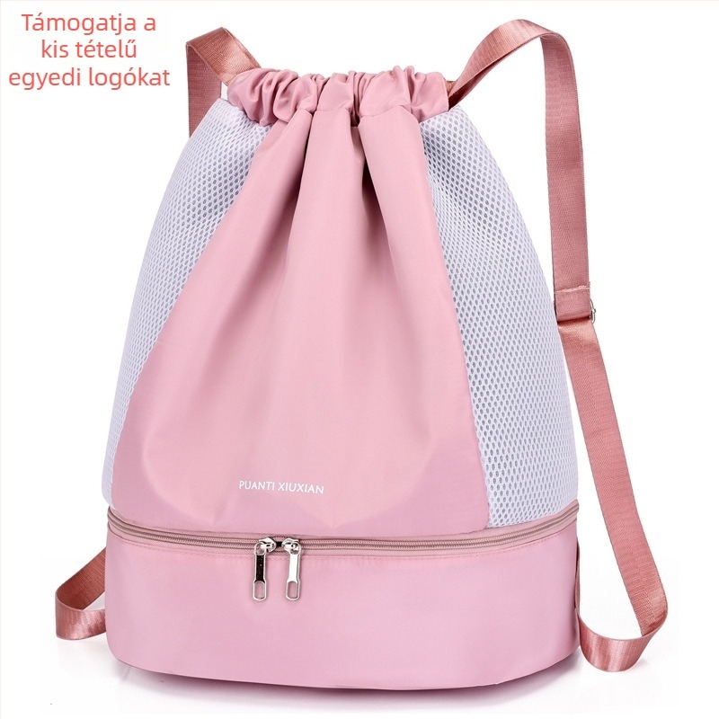 Húzózsinóros hátizsák külön tárolóval a cipőknek – utazáshoz és edzéshez, nylon, légáteresztő, vízálló, kapacitás ≤20L