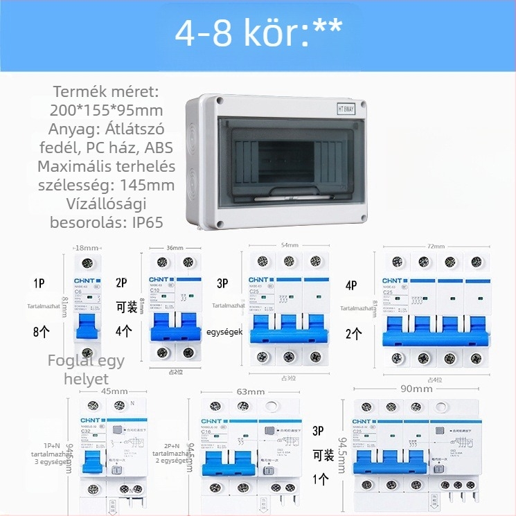 HT-sorozat vízálló megszakító doboz felületszereléshez, IP65, ABS ház, 5–24 áramkör