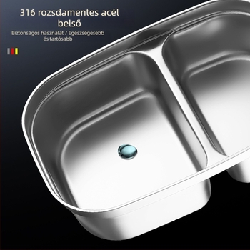 316 rozsdamentes acél ebédes doboz, téglalap alakú, mikrohullámú sütőben használható, kapacitás 2.1-3 L / 4.1-5 L, egy- vagy két rétegű