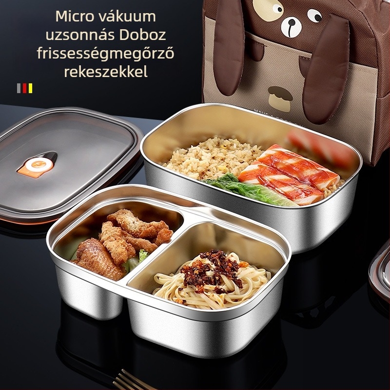 316 rozsdamentes acél ebédes doboz, téglalap alakú, mikrohullámú sütőben használható, kapacitás 2.1-3 L / 4.1-5 L, egy- vagy két rétegű