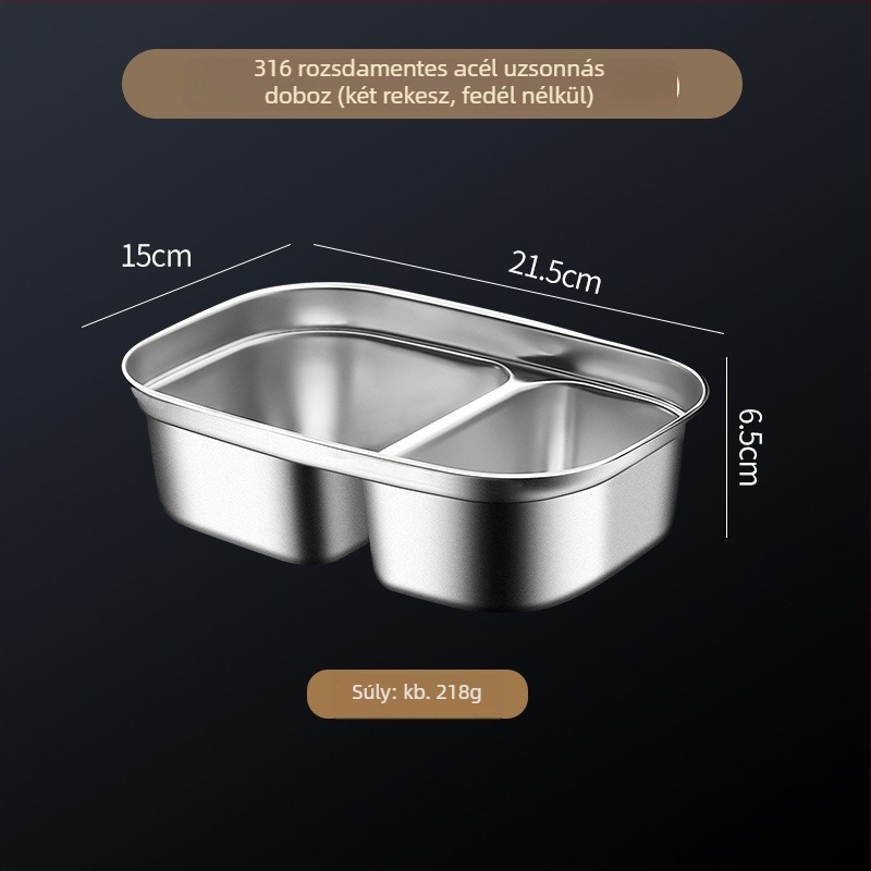 316 rozsdamentes acél ebédes doboz, téglalap alakú, mikrohullámú sütőben használható, kapacitás 2.1-3 L / 4.1-5 L, egy- vagy két rétegű