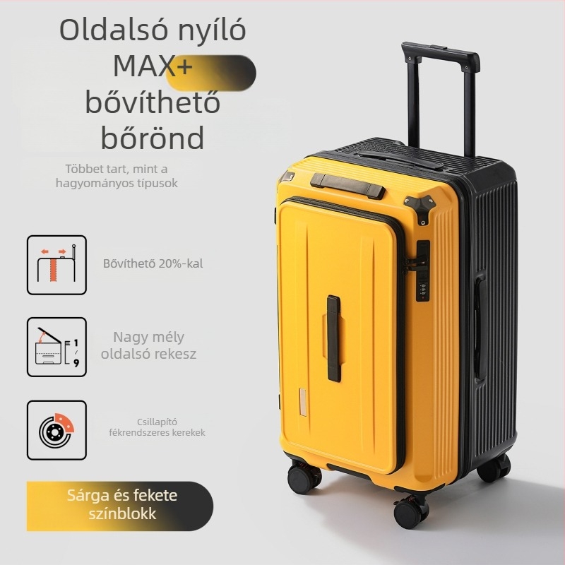 Uniszex 20 hüvelykes oldalsó nyitású kézipoggyász, bővíthető kapacitás, kerekekkel, USB-port és kombinációs zár