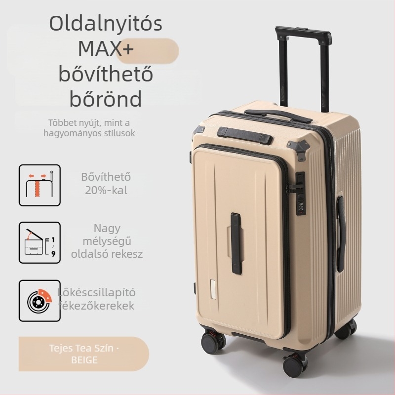 Uniszex 20 hüvelykes oldalsó nyitású kézipoggyász, bővíthető kapacitás, kerekekkel, USB-port és kombinációs zár