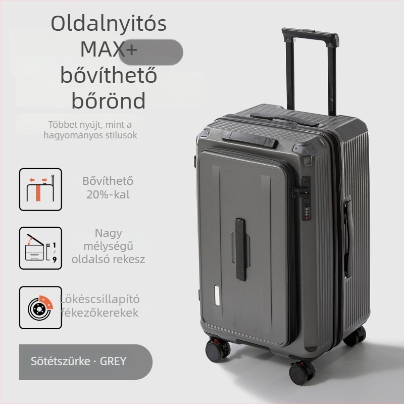 Uniszex 20 hüvelykes oldalsó nyitású kézipoggyász, bővíthető kapacitás, kerekekkel, USB-port és kombinációs zár