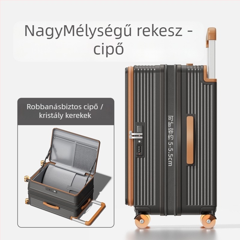 ABS anyagú bőrönd omni-directional kerekekkel, cipzáras nyitás, összecsukható elülső nyitás, standard kombinációs zár