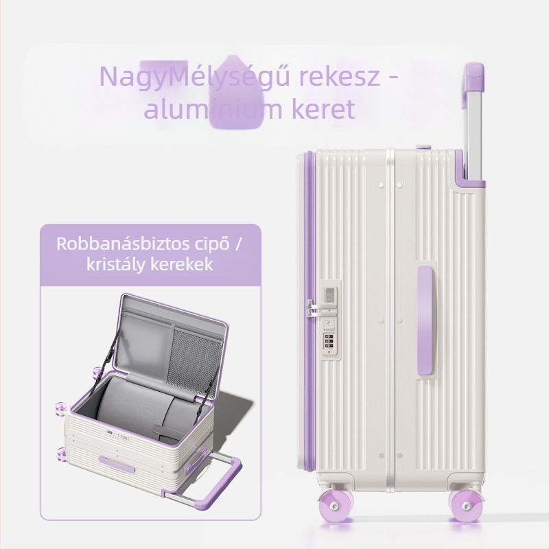 ABS anyagú bőrönd omni-directional kerekekkel, cipzáras nyitás, összecsukható elülső nyitás, standard kombinációs zár