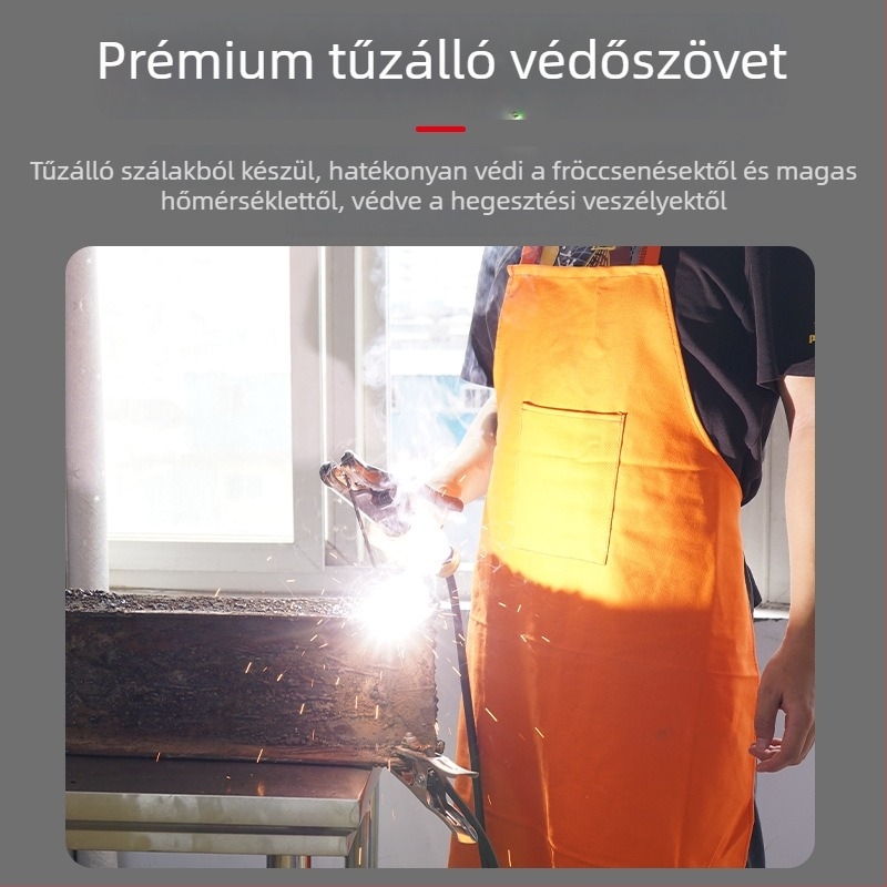 Hegesztő kötény tűzálló anyagból, hőszigetelő és magas hőmérsékletnek ellenálló védelem; alkalmas hegesztésre, vágásra és csiszolásra