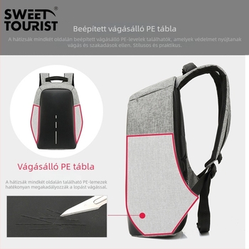 Anti-theft hátizsák 15,6 hüvelykes laptophoz, Oxford anyag, vízálló, ergonómikus hátrész, 20–35L, utca-stílusú üzleti hátizsák