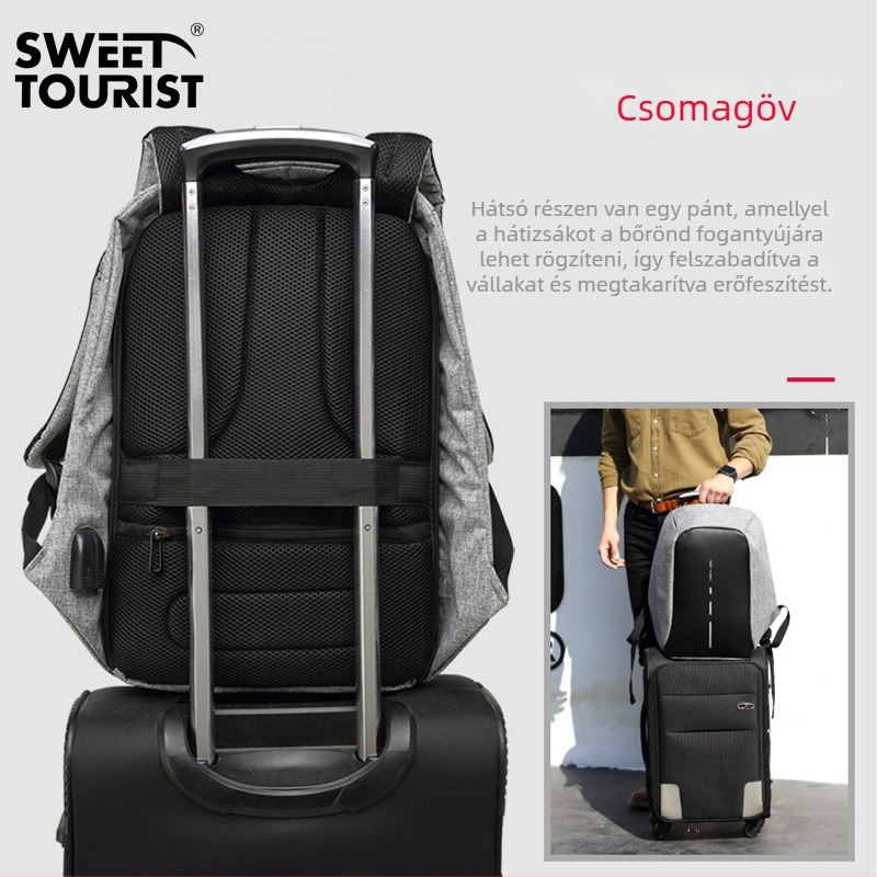 Anti-theft hátizsák 15,6 hüvelykes laptophoz, Oxford anyag, vízálló, ergonómikus hátrész, 20–35L, utca-stílusú üzleti hátizsák