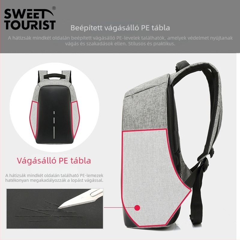 Anti-theft hátizsák 15,6 hüvelykes laptophoz, Oxford anyag, vízálló, ergonómikus hátrész, 20–35L, utca-stílusú üzleti hátizsák
