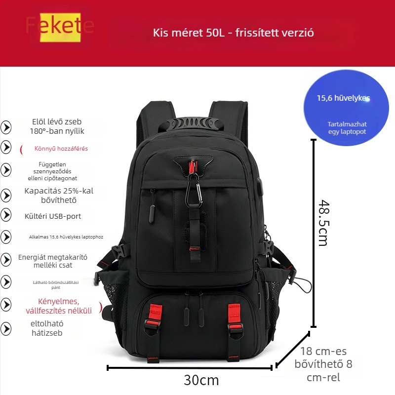 Kültéri hegymászó hátizsák nagy kapacitással, 56–75L, vízálló, lopás elleni, bővíthető, kompatibilis 16 hüvelykes laptophoz utazásokhoz