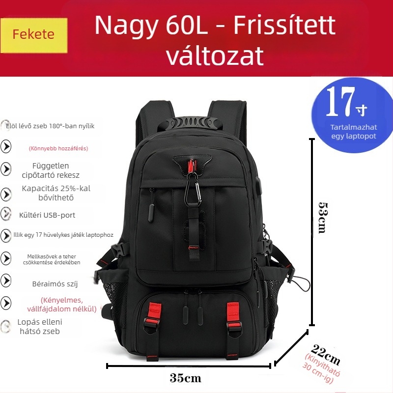Kültéri hegymászó hátizsák nagy kapacitással, 56–75L, vízálló, lopás elleni, bővíthető, kompatibilis 16 hüvelykes laptophoz utazásokhoz