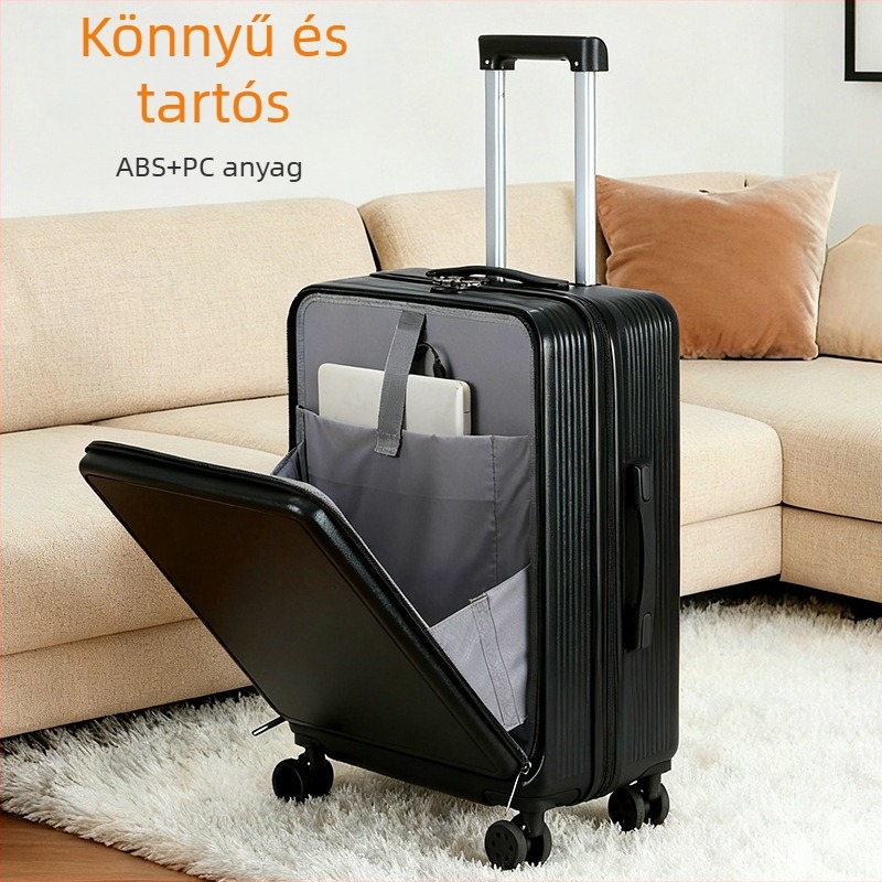 Előnyílású poggyász, ABS+PC kialakítás, nagy kapacitás, USB töltőport, bővíthető