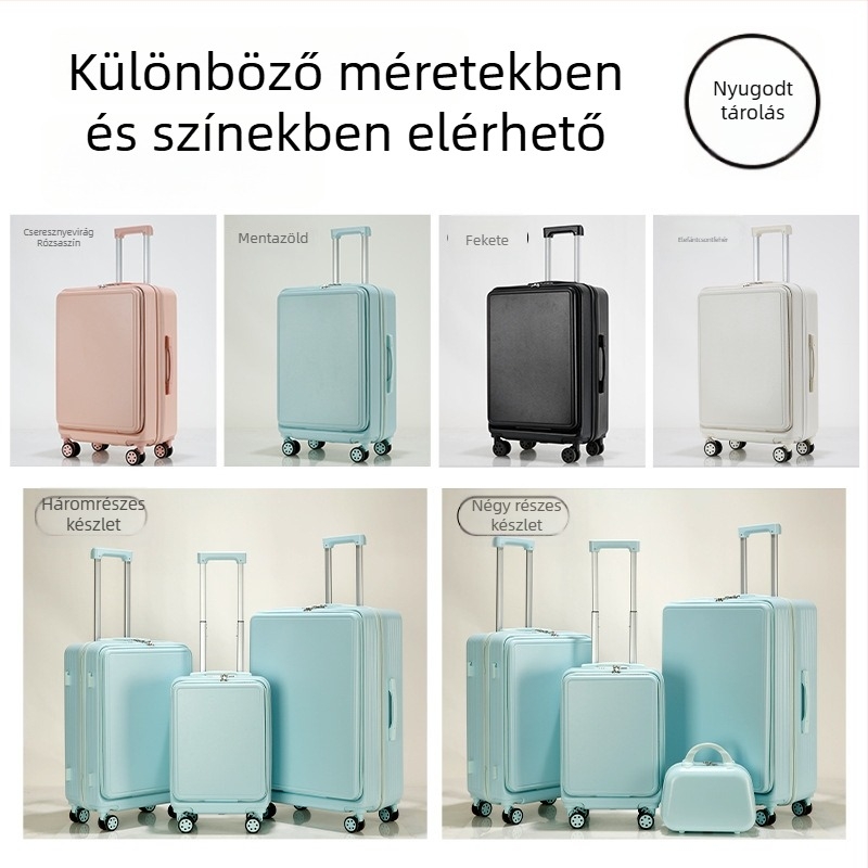 Előnyílású poggyász, ABS+PC kialakítás, nagy kapacitás, USB töltőport, bővíthető