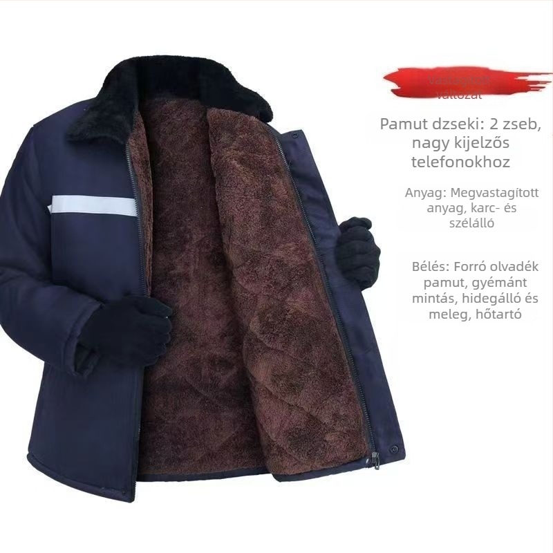 Férfi téli kapucnis kabát camufláj mintával, pamutból bélelt, fleece belsővel, középhosszú