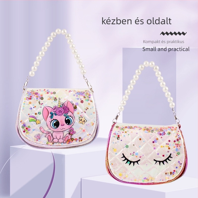 Gyerekeknek való oldalt vállon átívelő táska rajzfilmszerű mintával, anyag: szuperfinom rost, kapacitás: 20, belső bélés: nylon, márka: Big Tail Cat